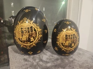 Vintage Porzellan schwarzes Ei gold vergoldet aufwendiges dekoratives Design Paar - Bild 1 von 5