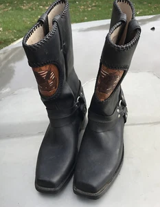 Smith And Wesson Black Cowboy Boots - Size Men's 9.5 Square Toe Rare - Picture 1 of 9