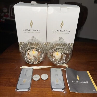 Luminara Real Flame Effect Candle Berry Ornament Silver Tones Set Of 2 W Remotes - Image 1 of 4