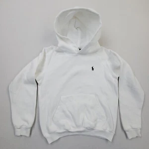 Vtg Y2K Polo Ralph Lauren Hoodie White Full Zip Pony Sweatshirt Sz Youth M - Picture 1 of 10