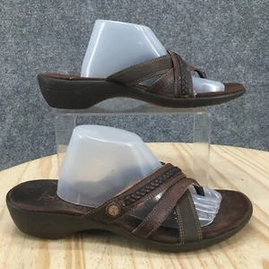 Hush Puppies Sandals Womens 8.5 M Casual Slip On Thong Brown Leather Low Wedge - Picture 1 of 16