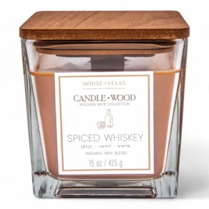1x Spiced Whiskey Candle Wood Candle 425gms Fragrance Home Decor Gift - Picture 1 of 2