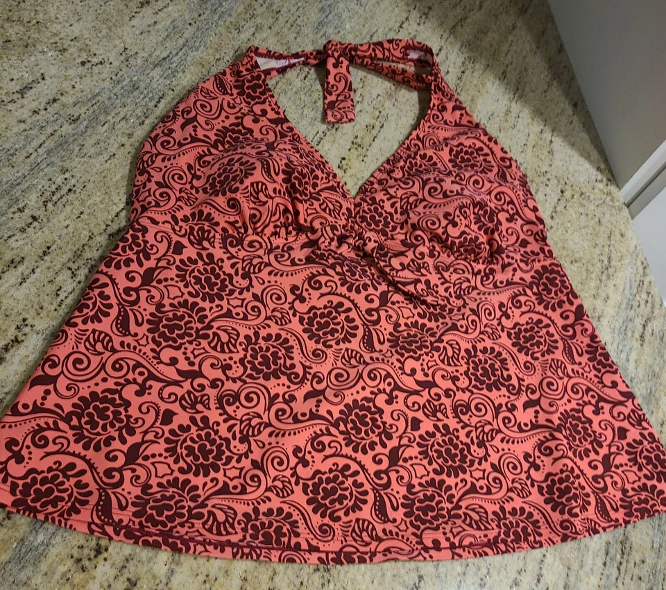 Liz Lange Maternity Tankini Top Suze XL Swimwear V-neck Halter Padded Paisley - Image 1 of 4