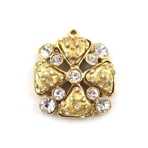 Ciondolo croce Chanel vintage placcato oro cristalli trasparenti