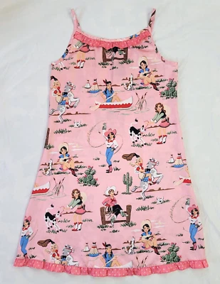 Camisón Nick & Nora Rosa Satinado Niñas Grande 12 Western Vaquera Caballo Volantes Pijamas Foto 1 de 4