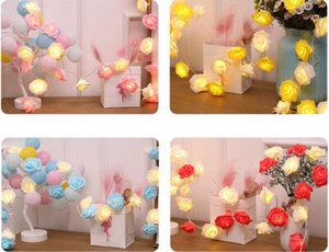 9.84 Ft 20 LED Rose Flower Lights String Battery Operated Wedding Home Party US - Picture 1 of 48