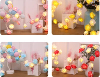 9.84 Ft 20 LED Rose Flower Lights String Battery Operated Wedding Home Party US - Image 1 of 4