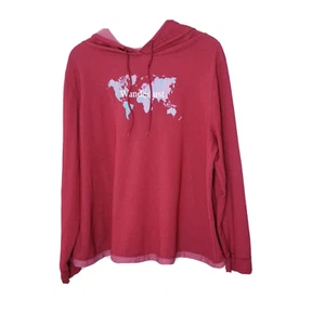 Champion Wanderlust Sweater Women Size 2XL Red Hooded Open Back Map Long Sleeve - Picture 1 of 15