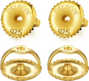 2 Pairs 14K Gold Screw on Earring Backs for Diamond Studs 925 Stering Silver Hyp - Picture 1 of 12
