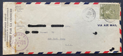 HAITI, ok. 1940., Biznesowa okładka poczty lotniczej, cenzurowana poczta, Haiti do USA