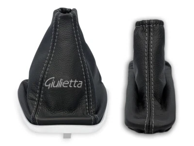 PARA ALFA ROMEO GIULIETTA CAMBIO DE MARCHAS + POLAINA FRENO CUERO BORDADO GRIS Foto 1 de 4