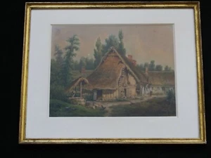 Belle aquarelle école de barbizon de 1880 sig D.GUILINARD 1880 " la ferme animée - Picture 1 of 4