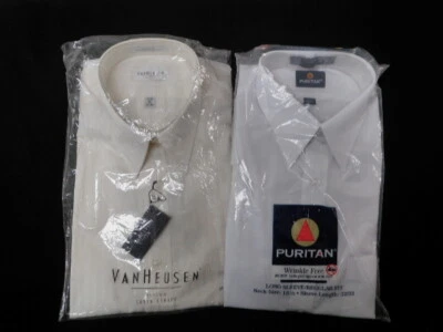 NEW MEN 2 PACK VAN HEUSEN  PURITAN LONG SLEEVE DRESS SHIRT SZ 151/2 CREAM WHITE - Image 1 of 4