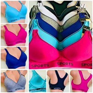 Lot 3-6 Wireless Bra Sports Bras Workout Active Wear Yoga Racer Back Molded Cup - Picture 1 of 27