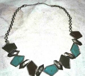 tone chain statement necklace pretty faux turquoise chunky silver