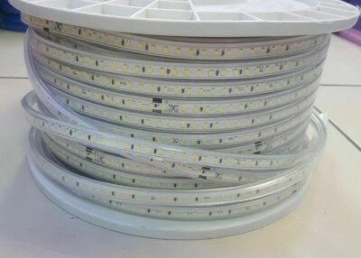 STRISCIA STRIP LED BOBINA SMD 2835 SPINA 220V BIANCA TUBO ESTERNO 20cm A 100 MT - Immagine 1 di 4