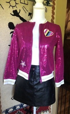 Girls Pink Ladies Colorful Planet Hot Pink Sequin Jacket Chili pop Skirt 10/12 - Image 1 of 4