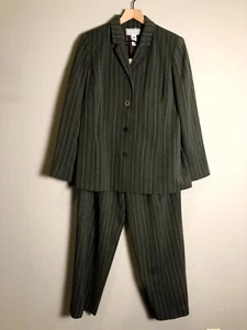 Liz Claiborne Womens Wool Gray Pinstripe 2-Piece Blazer Jacket Pants Suit Set 14 - Imagen 1 de 17