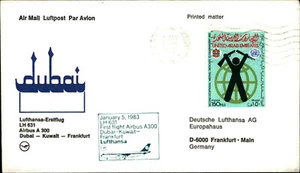 LUFTHANSA Erstflug 1983 Dubai Kuwait Frankfurt Cover Briefmarken Stamp Emirate - Picture 1 of 2