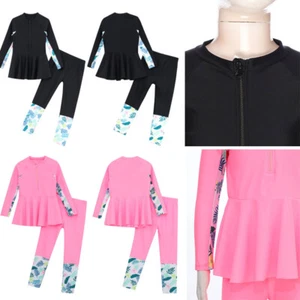 Kids Girls Set Rashguard Outfit Patchwork Swimsuit Bathing Beachwear Print Suit - Picture 1 of 32