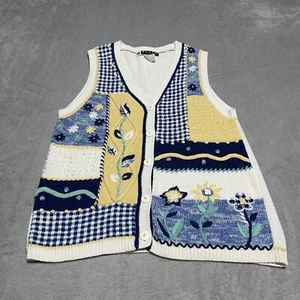 Vintage Blast Petite Sweater Vest Floral Sleeveless Knit Button Down Grandmacore - Picture 1 of 7