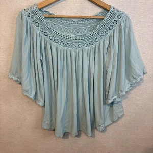Anthropologie Womens Crochet Neck Peasant Blouse Small Flowy Cottagecore Hippie - Picture 1 of 7