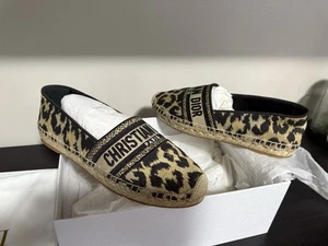 NWT Dior Black/Gold Canvas Granville Cheetah Espadrille Leopard Flats Size 38.5 - Picture 1 of 16