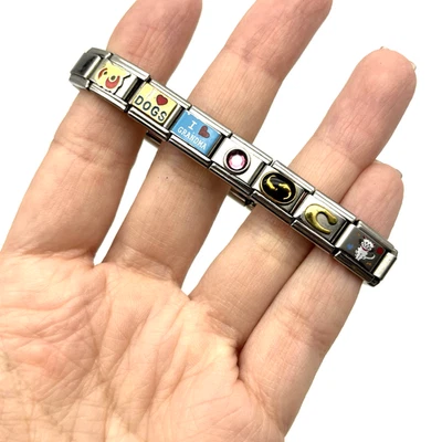 Винтажный 00s D'linQ итальянский эластичной браслет с брелоками 17 звеньев 7 подвески тысячелетия - Изображение 1 из 4