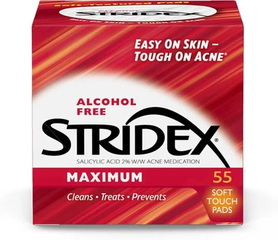 Stridex 药用痤疮垫,最多 55 个 – 面部清洁湿巾,酒精 — 第 1/4 张图片