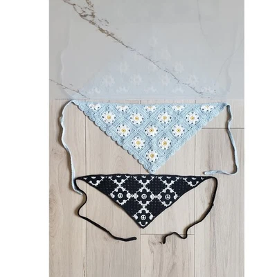 Lote 2 Bufandas Bandana Crochet Azul Margarita y Calavera Negro Triángulo Pañuelo Boho Y2K Foto 1 de 4