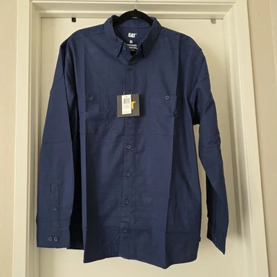 NEW Men Caterpillar CAT Classic Button Down Oxford Shirt Long Sleeve XL Blue - Image 1 of 4