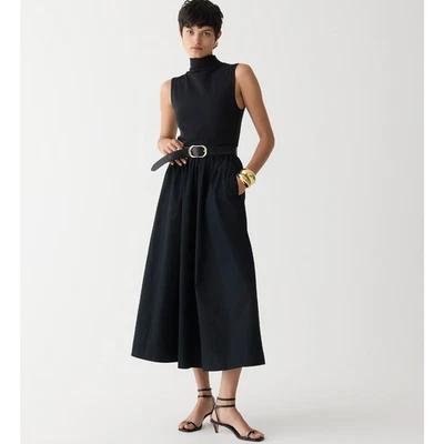 J.Crew Fitted Knit Mockneck Dress Poplin A Line Skirt Black Minimalist XXS NWT - Image 1 of 4