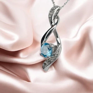 Natural 1/2CT T.W. Aquamarine & Diamond Necklace in 10K White Gold 18" GIFT WRAP - Picture 1 of 23