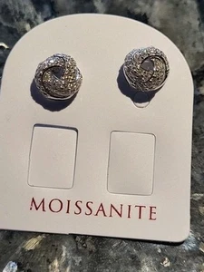 Stirling Silber Moissanit Knoten Stil Push Back Ohrstecker. - Bild 1 von 11