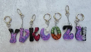 Glittery Initial Keychains, Handmade with Resin by BPWaters - Picture 1 of 3