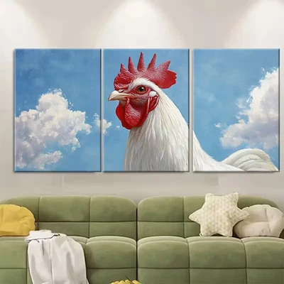3pcs  White Rooster  Metal Print Ready to Hang Art - Image 1 of 4