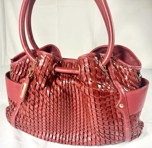 Cole Haan Woven Leather Purse Red Tote Handbag. - Picture 1 of 16