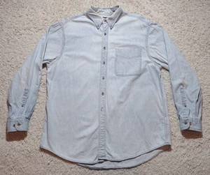 Vintage 90s Land's End Denim Shirt Men's L Button Up Long Sleeve Light Wash USA - Picture 1 of 13