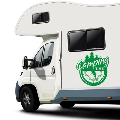 Autoaufkleber Camping Time 50x47,6cm Outdoor Sticker Kompass KX079 Hellgrün - Bild 1 von 4