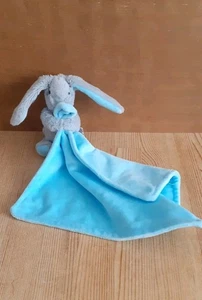 TJM Grey Blue Baby Bunny Rabbit Plush Blankie Comforter Soother Soft Toy - Picture 1 of 6