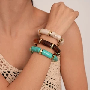 Curved Design Stone Grain Bracelet Acrylic Charm Bracelet Women - Picture 1 of 11