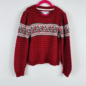 Tommy Bahama Girls Size 7 Fair Isle Crew Neck Sweater Red Cotton Blend - Picture 1 of 4
