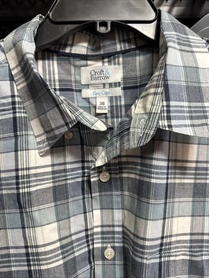 Croft Barrow Men’s Shirt 2XB Blue Plaid Cotton Short Sleeve Easy Care - Image 1 of 4