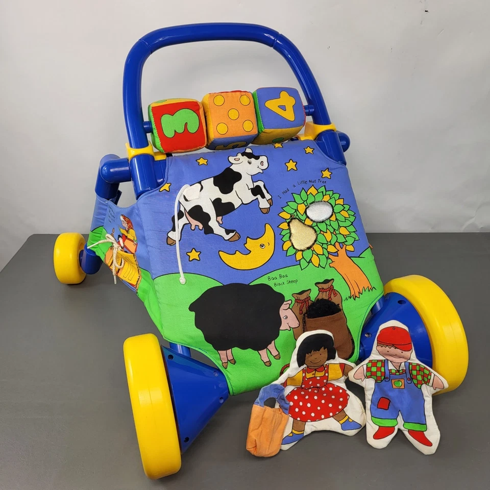 Vintage Baby Walker Push Along Toy With Soft Fabric Multicoloured On Wheels UK - Image 1 of 4