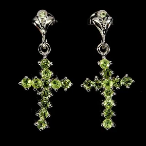 925 Sterling Silver Earrings Round Peridot 2.5mm Cross Natiral Gemstone Jewelry - Picture 1 of 14