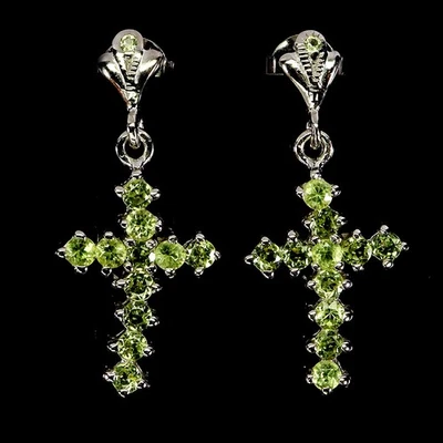 925 Sterling Silver Earrings Round Peridot 2.5mm Cross Natiral Gemstone Jewelry - Image 1 of 4