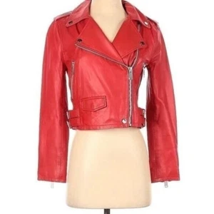 Walter Baker Liz Cropped Moto Jacke in Rubinrot Gr. S Neu - Bild 1 von 10