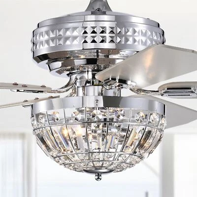 Alora 52 Inch Chrome Finish Glam-Modern Style Crystal Ceiling Fan with Remote - Image 1 of 4
