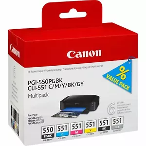PGI-550 & CLI-551 confezione da 6 cartucce di inchiostro originali Canon incl. Grigio PGI550 CLI551 - Foto 1 di 1