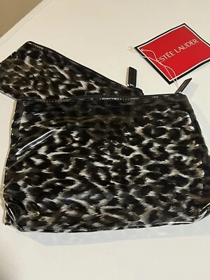 Vintage Estee Lauder Clear Black Cheetah Spot Print Makeup Cosmetic Bag Travel - Image 1 of 3